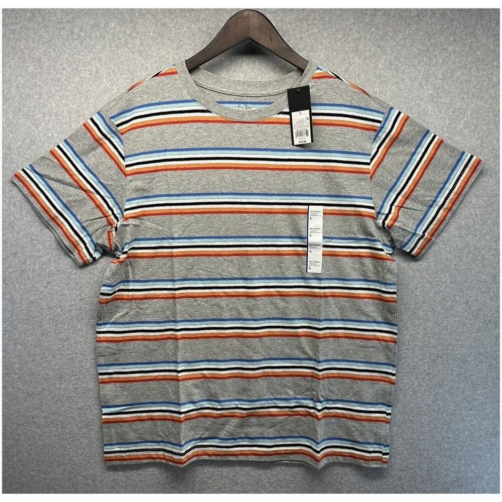 Original Use Mens T-shirt Short Sleeve Masonry Gray Colorful Stripes Large NWT